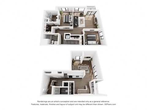 Floor plan for 2 beds, 2.5 baths, 1468 sqft